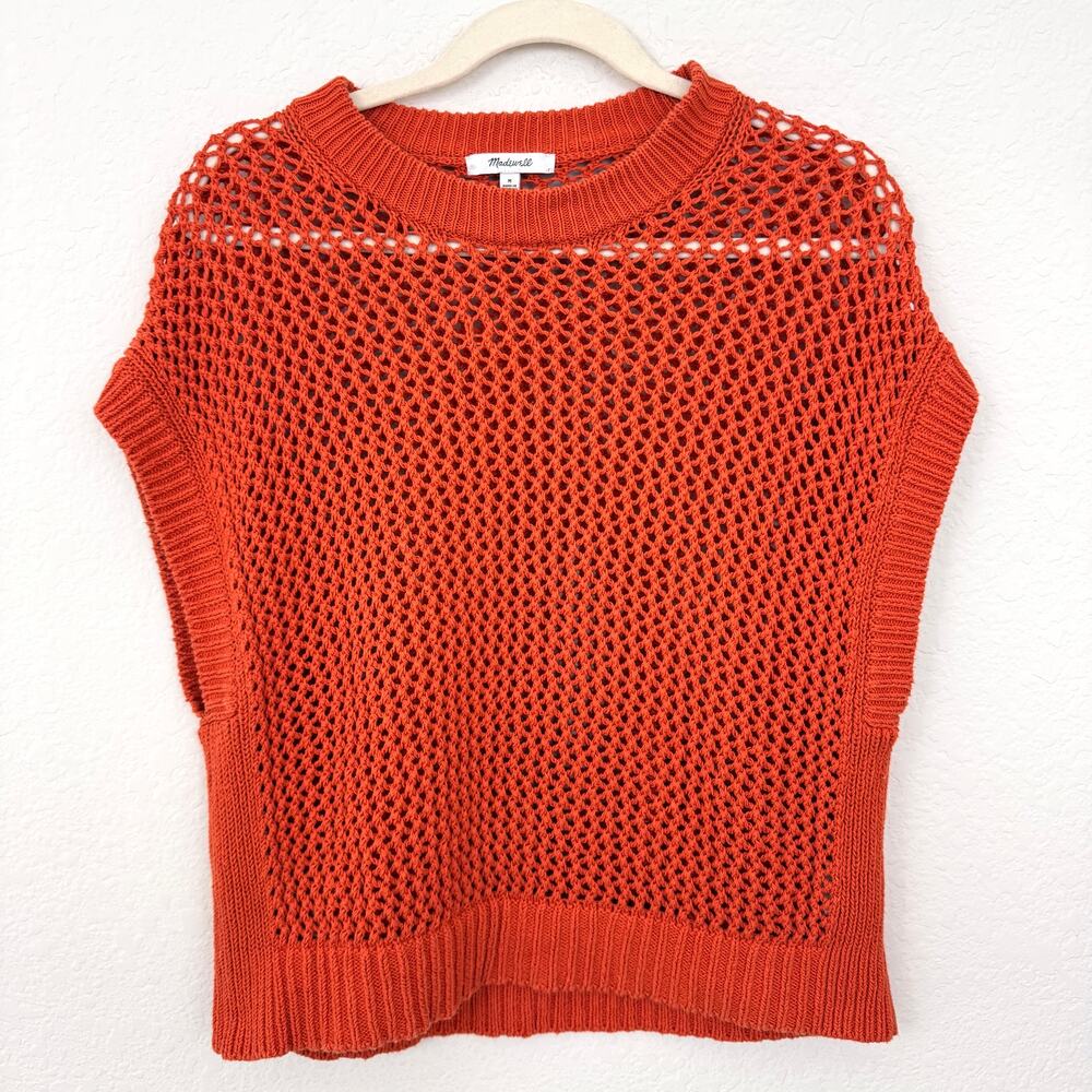 Madewell Womens Open Stitch Sweater Tee Size M Crew Neck Cotton Dark Copper
